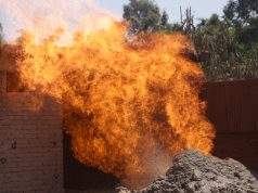 Visitors Gather to See Natural Gas Fire in Inani